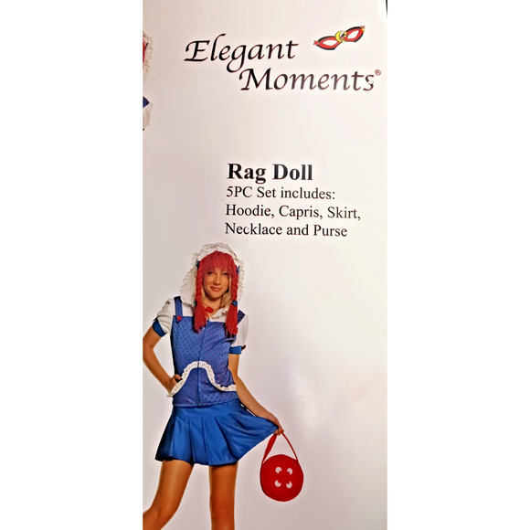 Elegant Moments Rag Doll Costume 5-Piece Set Hoodie Capris Skirt Purse Size M/L - Picture 5 of 7